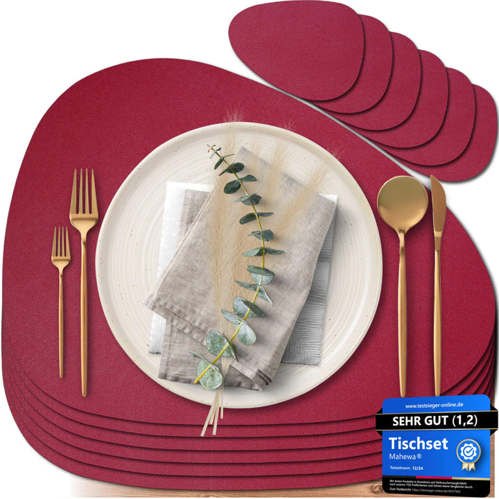 Mahewa® 6er Set Premium Tischset aus Leder-Imitat - Kunstleder Platzset abwaschbar und wasserdicht -