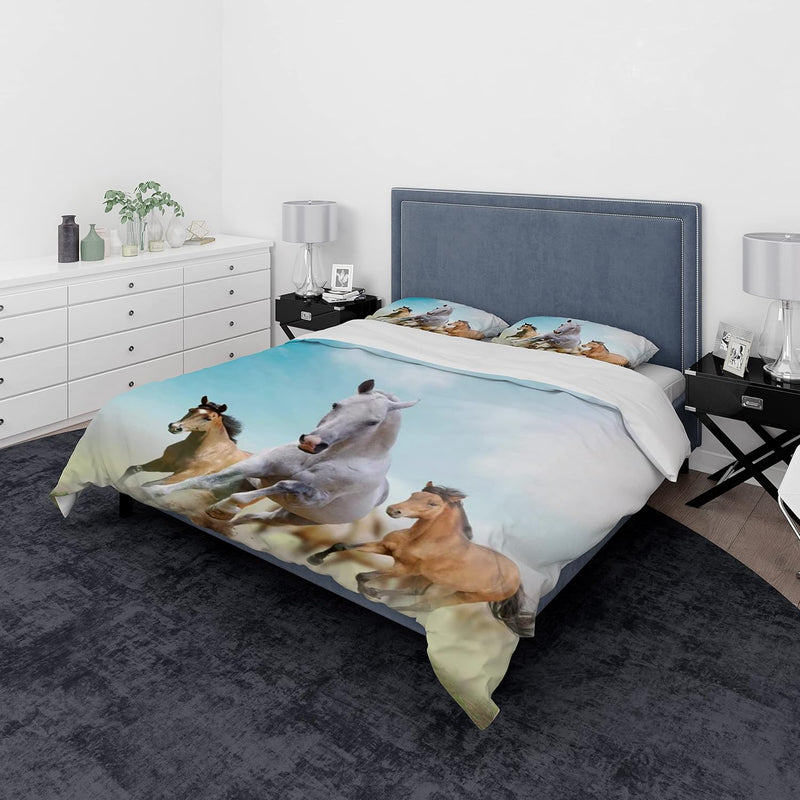 JEFFEL Pferde Bettwäsche Set 135x200 cm, Kinderbettwäsche, Pferde Motiv 3D Tier Motiv, Mikrofaser, S