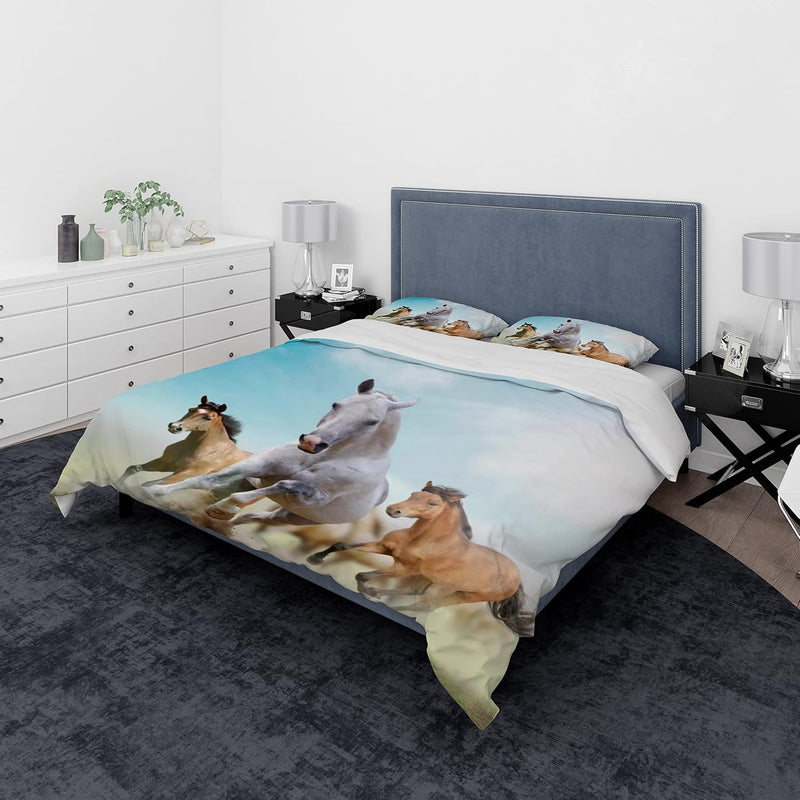 JEFFEL Pferde Bettwäsche Set 135x200 cm, Kinderbettwäsche, Pferde Motiv 3D Tier Motiv, Mikrofaser, S