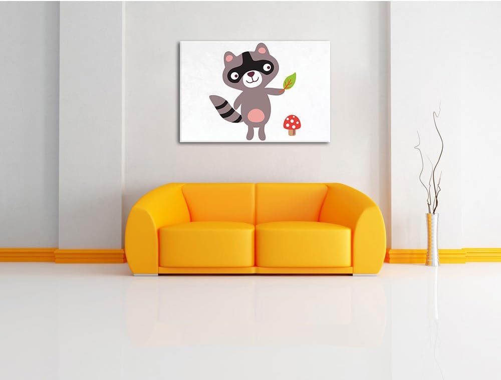 Niedlicher Waschbär weiss, Format: 100x70 auf Leinwand, XXL riesige Bilder fertig gerahmt mit Keilra