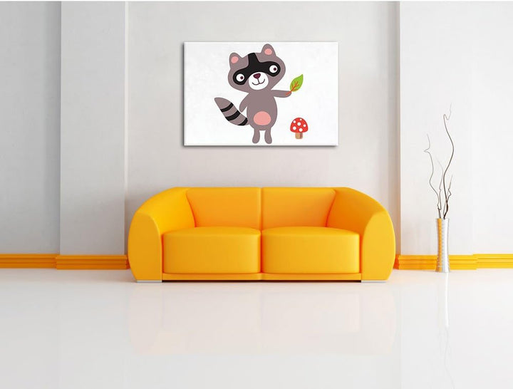 Niedlicher Waschbär weiss, Format: 100x70 auf Leinwand, XXL riesige Bilder fertig gerahmt mit Keilra