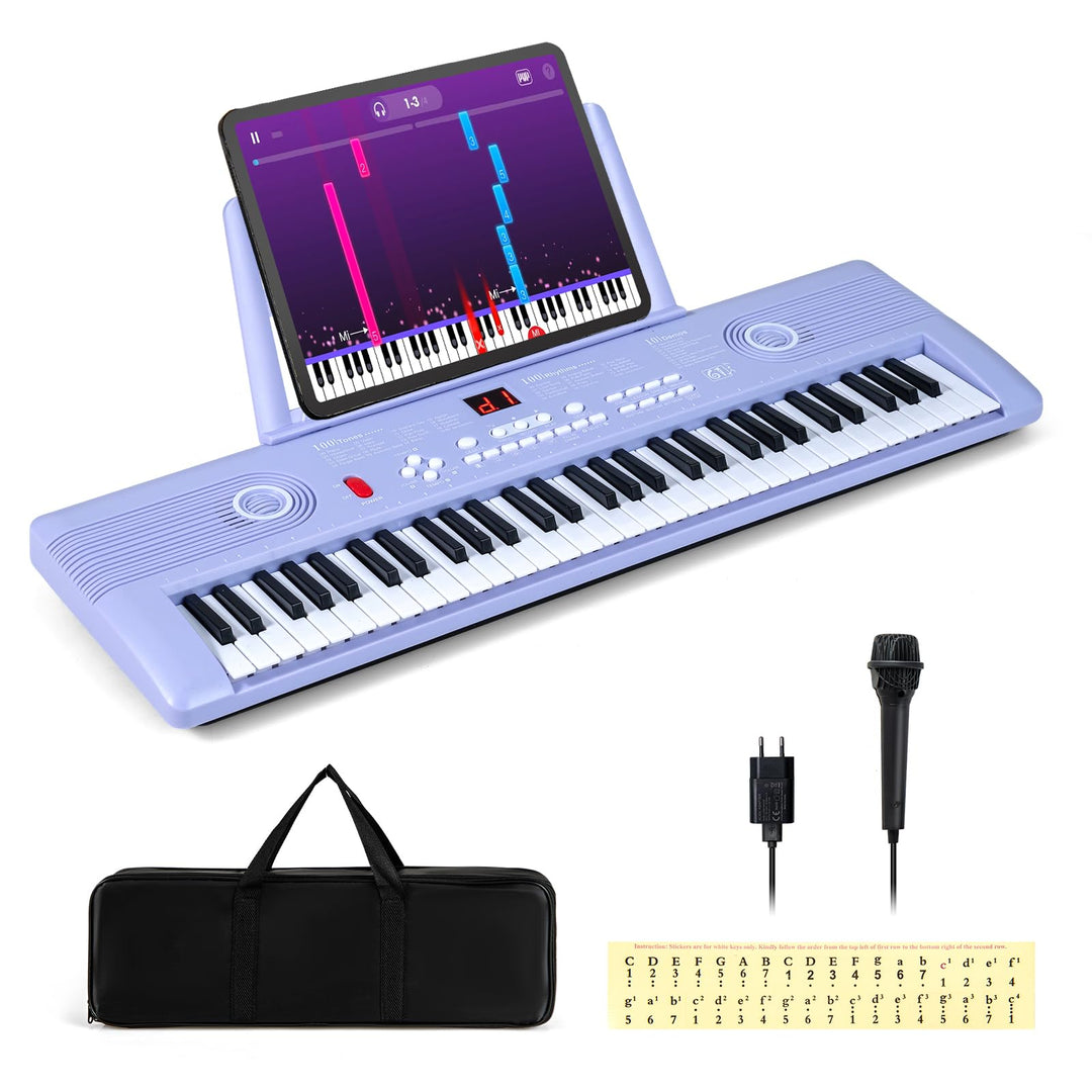 COSTWAY Keyboard Piano 61 Tasten, Digital Piano mit Ständer &amp; Mikrofon &amp; Tragetasche, E-Piano für Ei