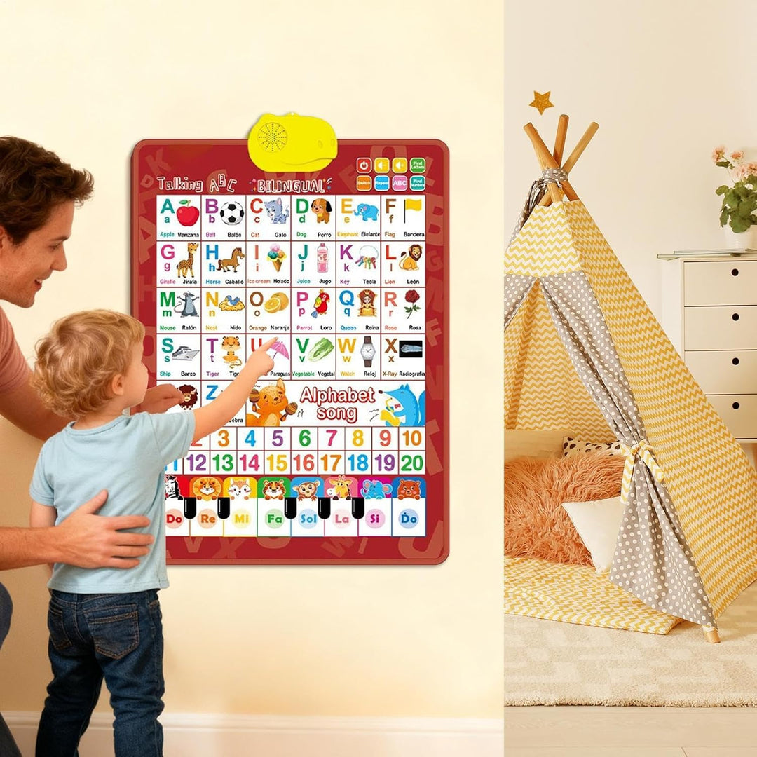 Zweisprachige Sprechende Wandtafel für Kinder | Sprechende Englisch & Spanisch Lernposters | Alphabe
