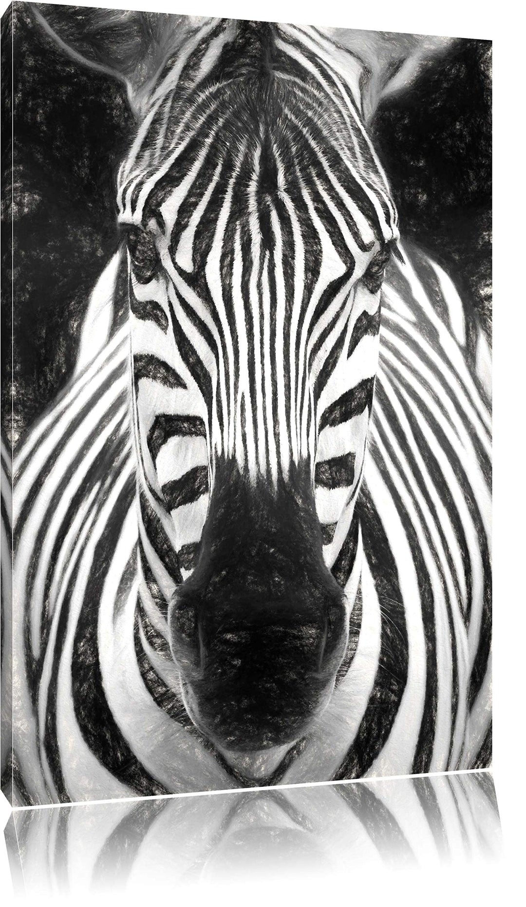 Dark Zebra Porträt Deluxe Format: 100x70 cm auf Leinwand, XXL riesige Bilder fertig gerahmt mit Keil