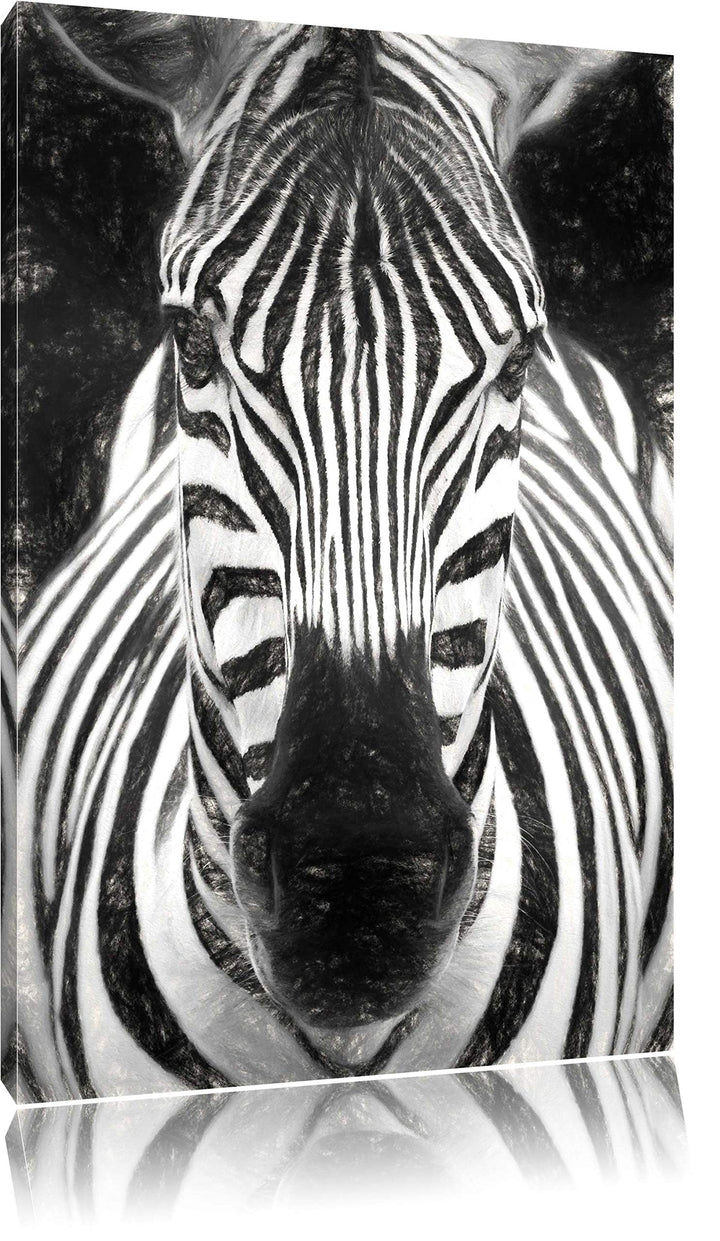 Dark Zebra Porträt Deluxe Format: 100x70 cm auf Leinwand, XXL riesige Bilder fertig gerahmt mit Keil