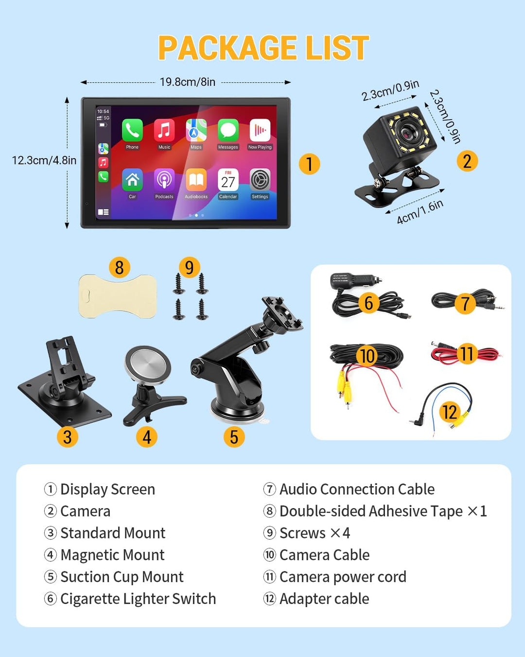 8 Zoll Android Auto Display Wireless für Apple Carplay Display Tragbares Carplay Bildschirm Auto mit