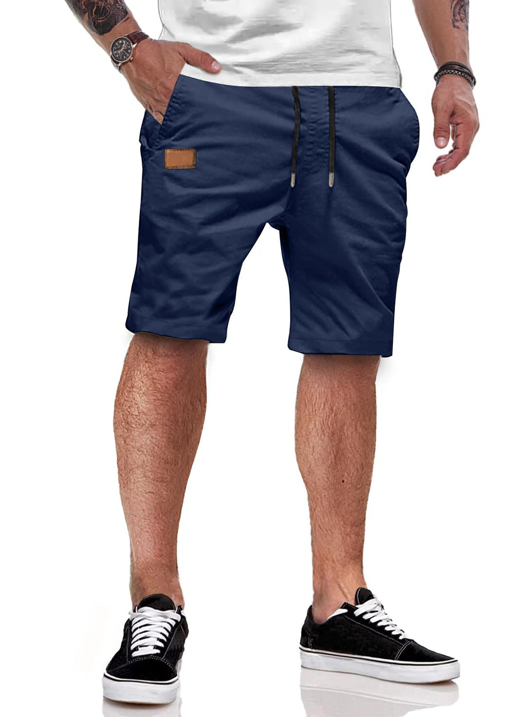 JMIERR Kurze Hosen Herren Shorts Herren Sommer Chino Baumwolle Elastische Taille mit Taschen M Blau,