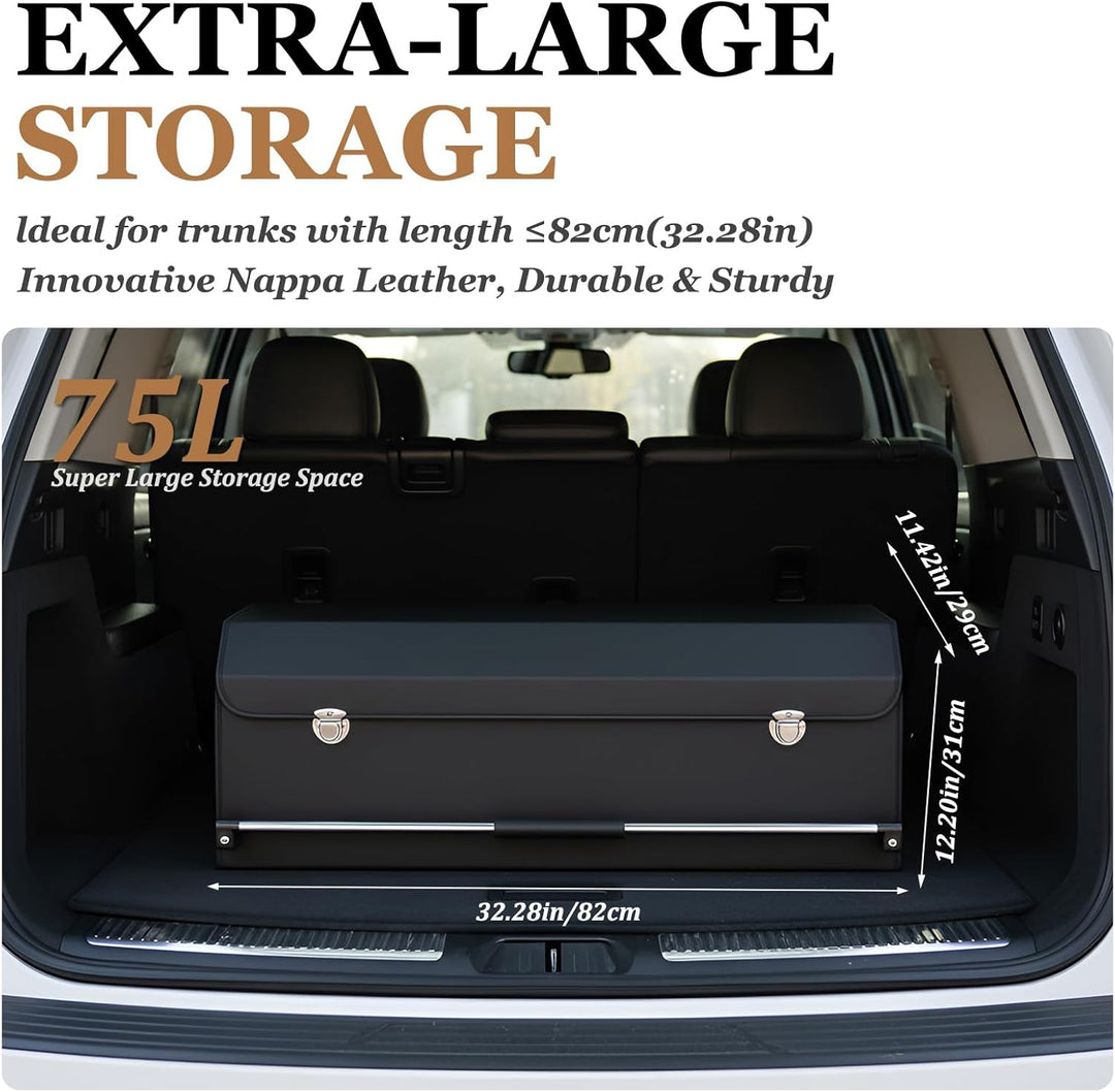 Kofferraum Organizer mit Deckel – Premium NAPPA-Leder, Tragbarer Push-Pull-Griff & Stabile Universal