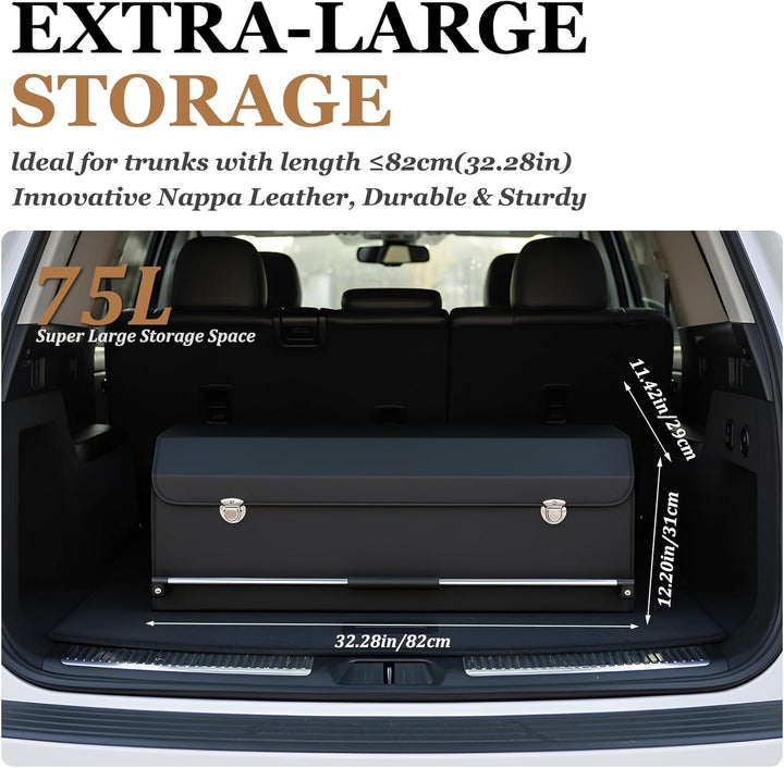 Kofferraum Organizer mit Deckel – Premium NAPPA-Leder, Tragbarer Push-Pull-Griff & Stabile Universal