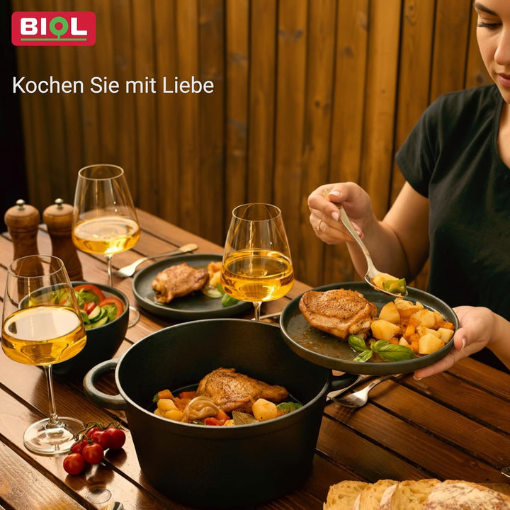 BIOL Gusseisen Topf mit Deckel Ø 25 cm 5L für Küche Backen Schmoren Braten Antihaftwirkung, für alle