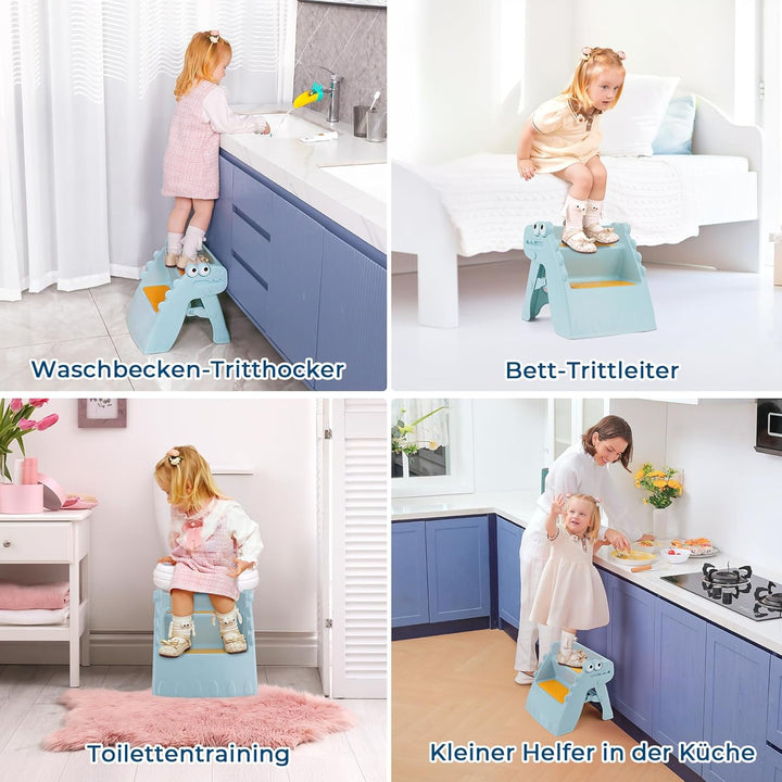 Tritthocker Kinder, Hocker Kinder Klappbar Tritthocker 2 Stufen, Rutschfester Hocker Kinder Bad Anti