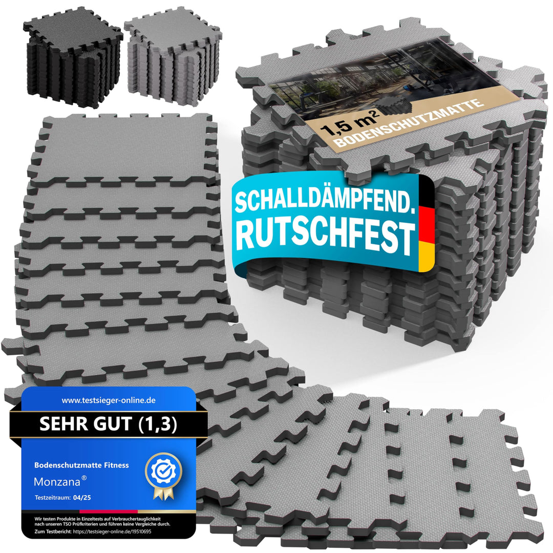 MONZANA® Bodenschutzmatten Fitness &amp; Pool mit Randstücken 30 x 30 cm 1,5 &amp; 3 &amp; 4,6 qm rutschfest Eva