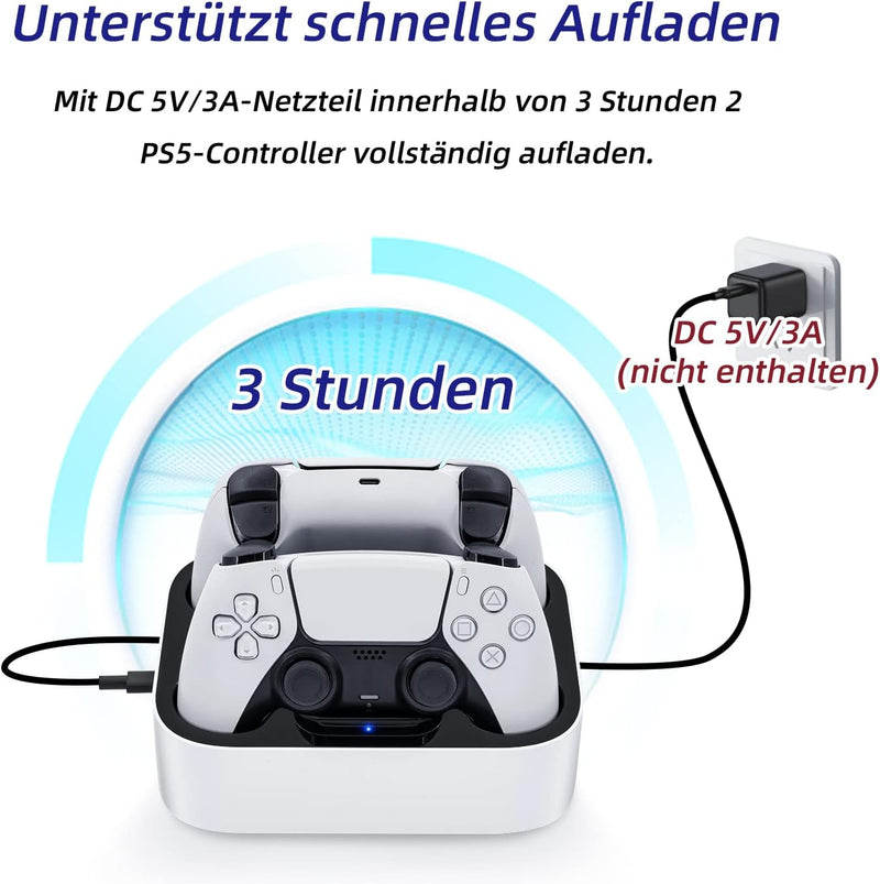 Mcbazel Ladestation PS5 Controller, PS5, Doppel-Ladegerät, Schutz gegen Überhitzung, dreifacher Schu