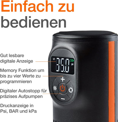 OSRAM TYREinflate COMPACT, Akku Luftpumpe, tragbarer elektrischer Mini Luftkompressor mit LED Licht,