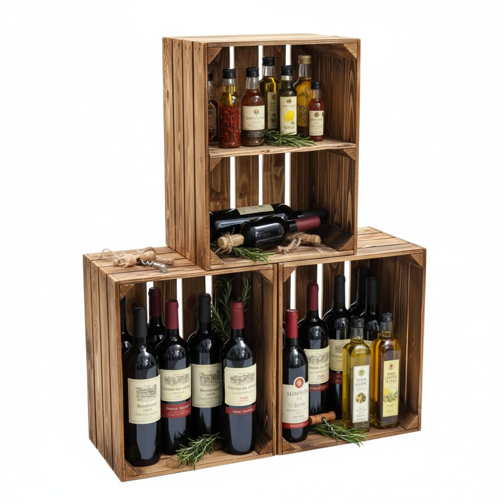 Obstkisten/Weinkisten/Holzkisten Tolle Set-Angebote -Geflammt oder Natur - massiv und stabil - Ideal
