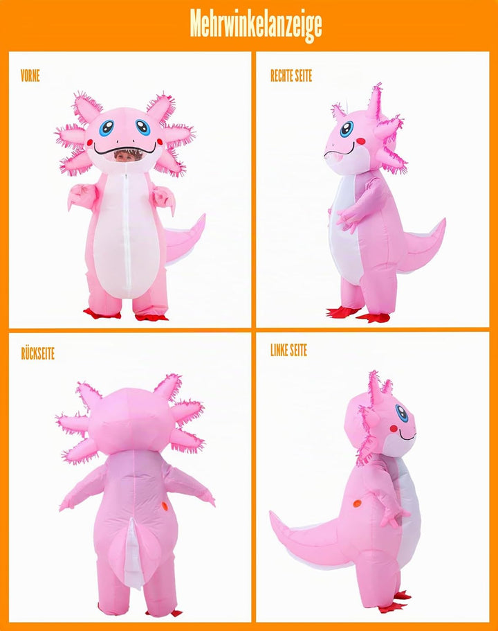 JOYBRO Aufblasbares Axolotl Kostüm, Lustiges Axolotl Kostüm, Perfekt für Halloween, Karneval, Cospla