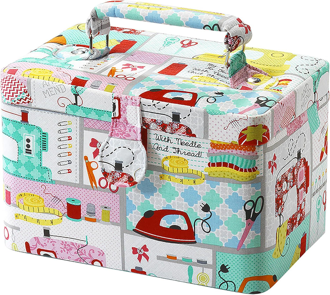 Kobolo Nähkästchen Nähkorb Nähkörbchen Nähkasten - Textil - pink mint bunt - 25x17x18 cm