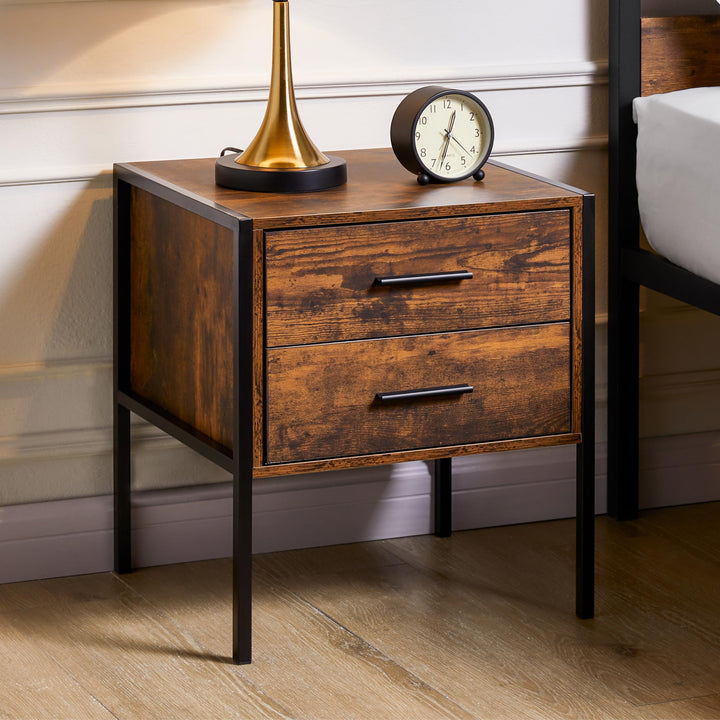 Vida Designs Brooklyn Nachttisch, Dunkles Holz, 2 Schublade Dunkles Holz 2 Schublade, Dunkles Holz 2