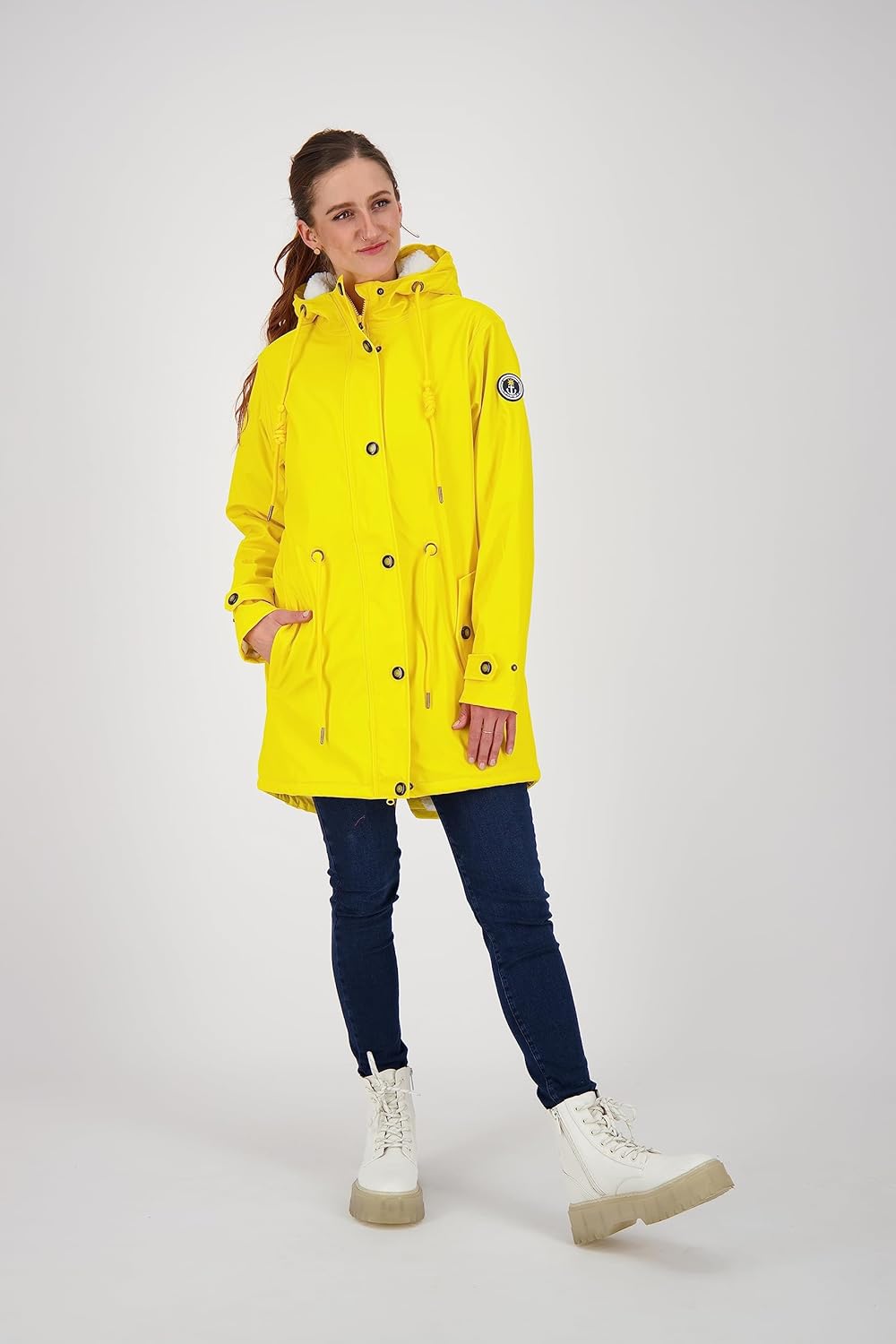 Ankerglut Damen Friesennerz Regenmantel Kapuze Wasserdicht Wetterfest Windbreaker mit Teddyfleece Re