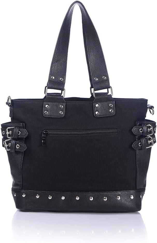 KEEPOP Damenmode Niet Handtasche Geldbörse Canvas Punk Tote mit Schultergurt Umhängetasche Grosse Ka