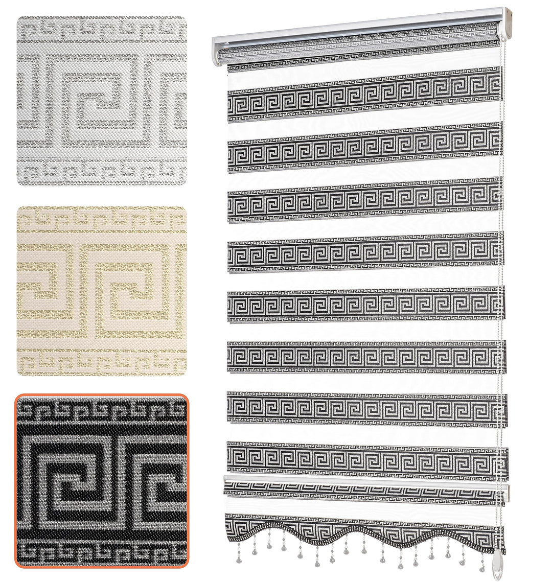 Doppelrollo mit Muster Mäander Deko Griechischer Schlüssel Ornament Motiv Klemm Duo Rollos für Fenst