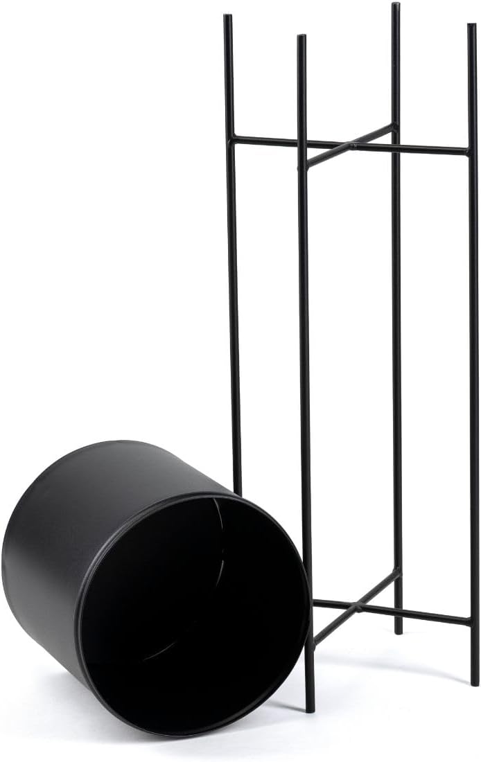 Moderne Blumenständer Metall 75 cm Hoch mit Schwarz Blumentopf Rund 21 cm Ø auf Robuste Ständer - Pf