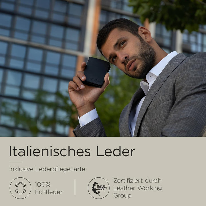 Jaimie Jacobs Slimstar Geldbörse mit Gravur Echtleder Geldbeutel (Schwarz), Schwarz