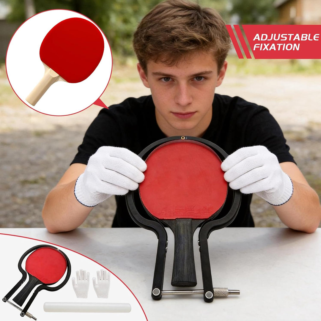 Tischtennis Schlägerschneider Set, Verstellbarer Bogenschneider mit Holzstab & Handschuh Profi Kante