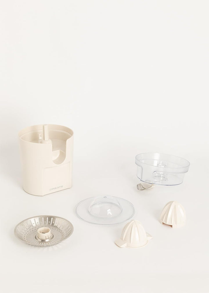 CREATE/JUICER STUDIO/Elektrische Zitruspresse in Cremeweiss/Spritzfrei, 230ml Behälter, Fruchtfleisc