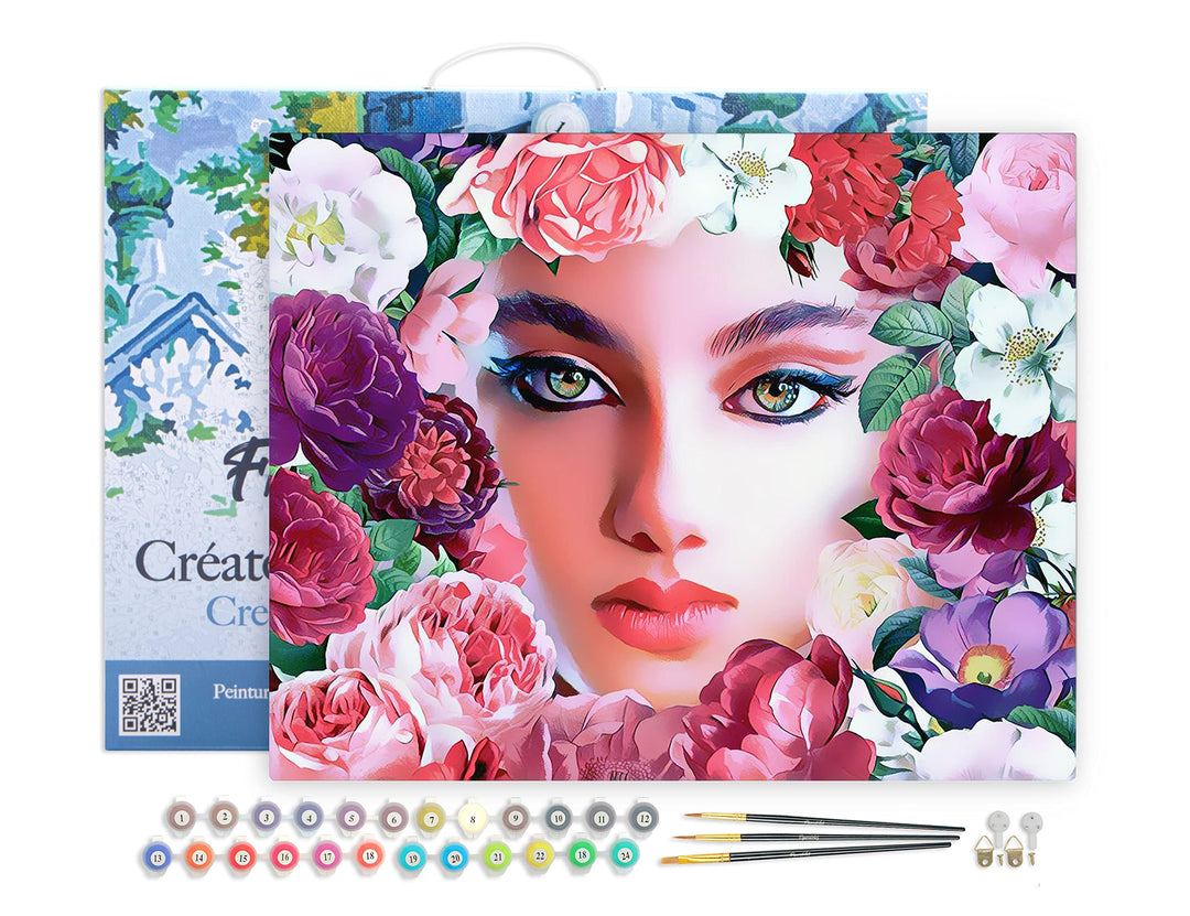 Figured'Art Malen Nach Zahlen Erwachsene Mit Rahmen Gesicht und Blumen - Paint by Numbers Basteln DI