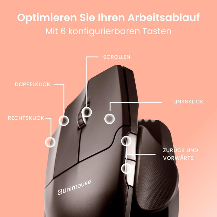 Contour Unimouse Ergonomische Maus | Einstellbare Neigung von 35°-70°, 6 programmierbare Tasten, Dau