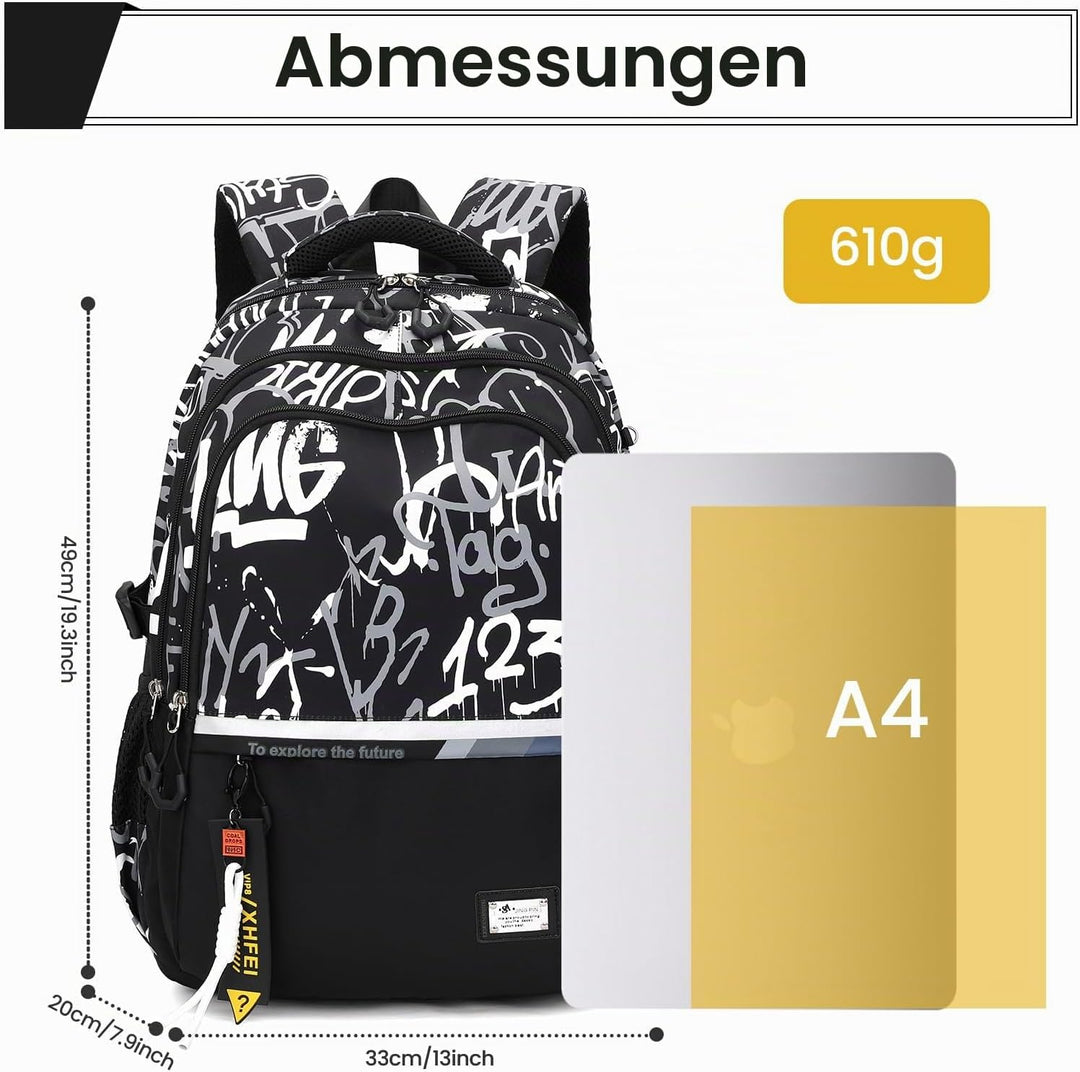 Amythe Schulrucksack Jungen Rucksack Teenager – Wasserdichter Lässiger Daypack Gross Schulranzen, Mi