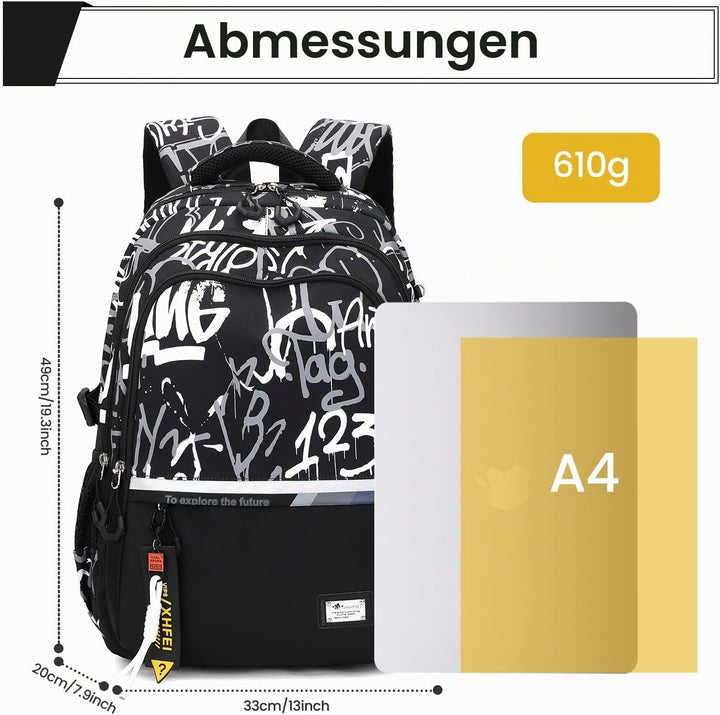Amythe Schulrucksack Jungen Rucksack Teenager – Wasserdichter Lässiger Daypack Gross Schulranzen, Mi