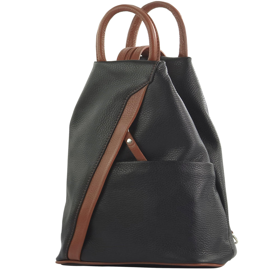 modamoda de T180 Damen Leder Rucksack Handtasche 2-in-1, handmade in Italy Schwarz/Braun, Schwarz/Br