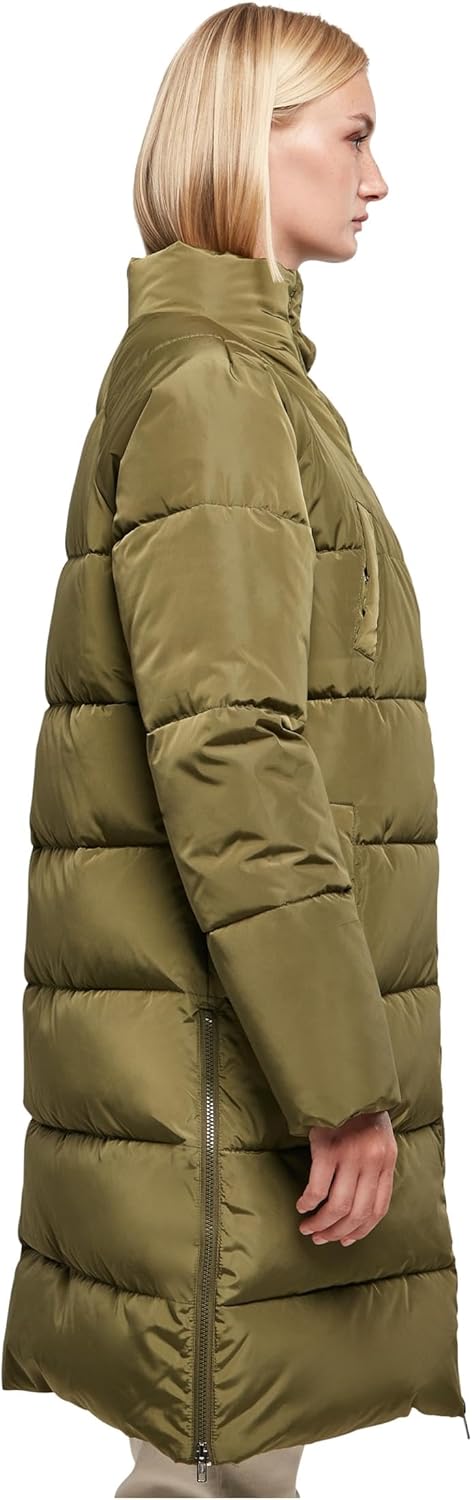 Urban Classics Damen Ladies High Neck Puffer Coat Jacke XS Olive, XS Olive