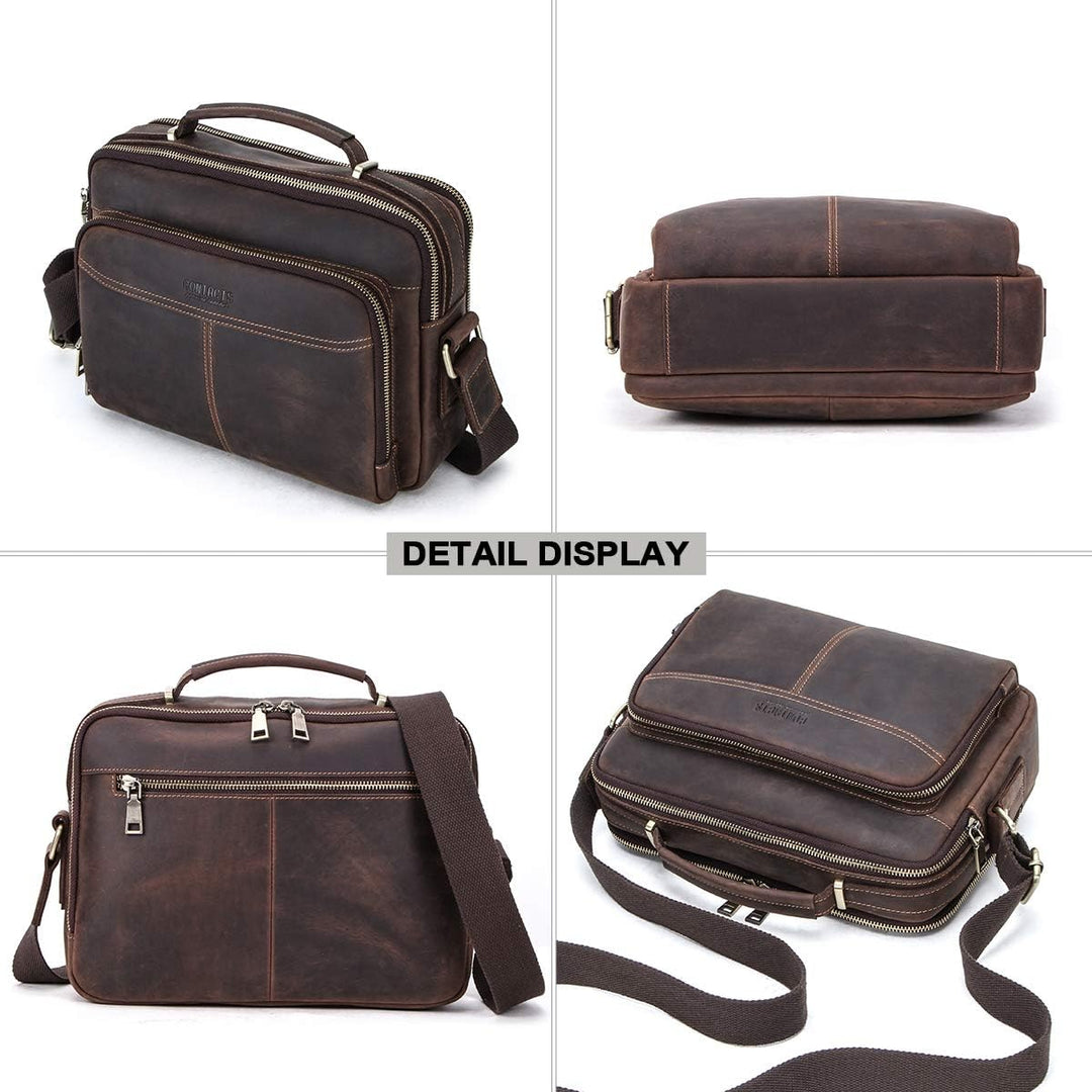 Contacts Echtes Leder Herren 9.7" Laptop Tab Messenger Bag Mini Crossbody Tasche Handtasche Kaffee