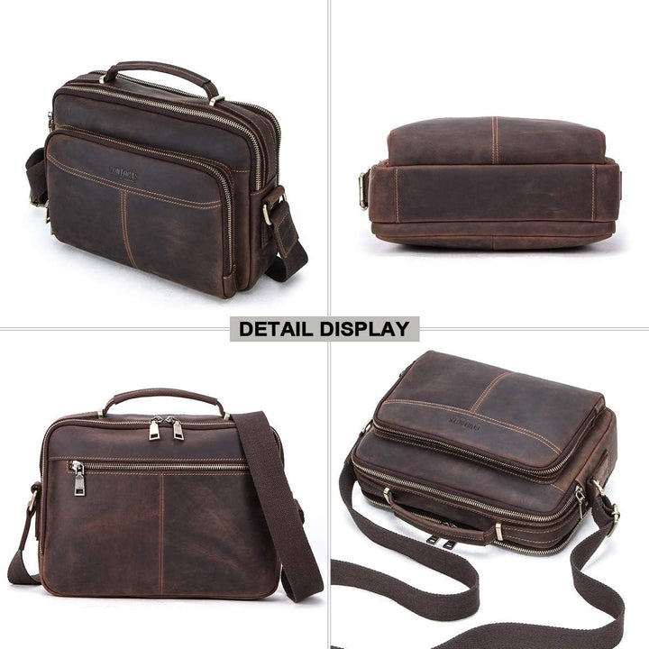 Contacts Echtes Leder Herren 9.7" Laptop Tab Messenger Bag Mini Crossbody Tasche Handtasche Kaffee