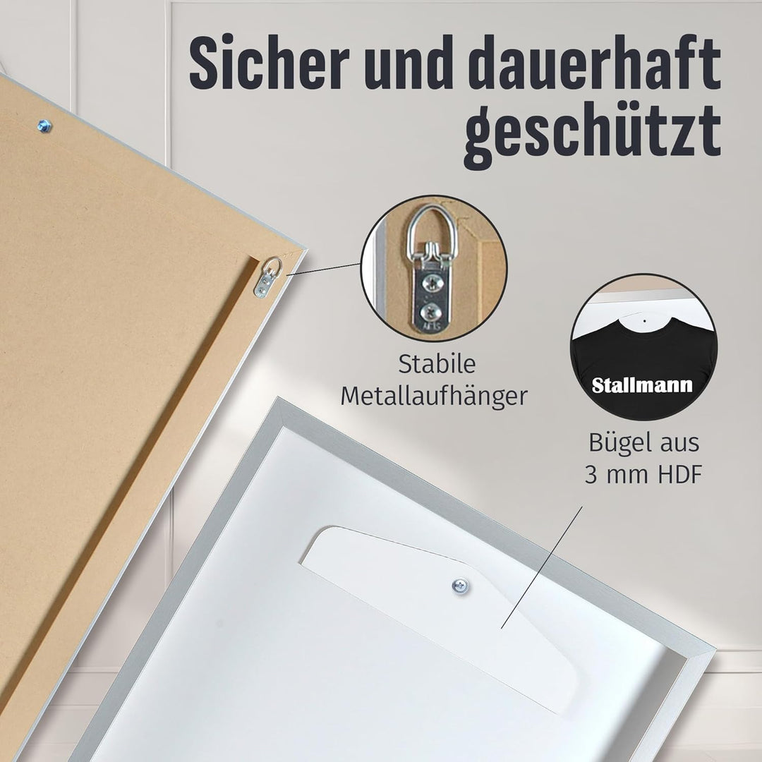 Stallmann Design Trikotrahmen 'Easy Click & Fill' mit Tür | Rahmen-Farbe: Aluminum-Optik | Hintergru