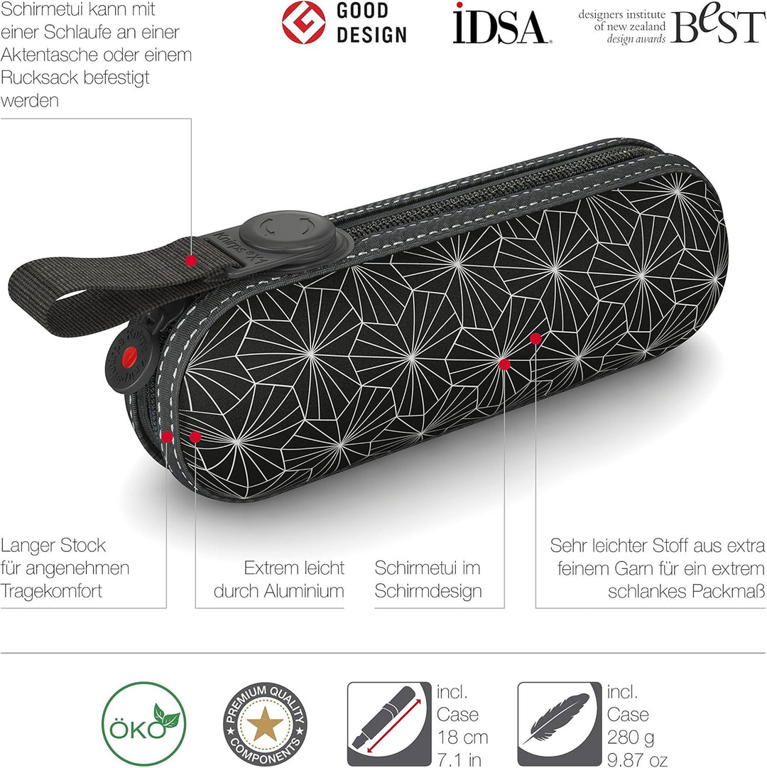Knirps Taschenschirm X1 Design – Kleinster Regenschirm Leicht und kompakt –Sturmfest – Black 94cm Bl