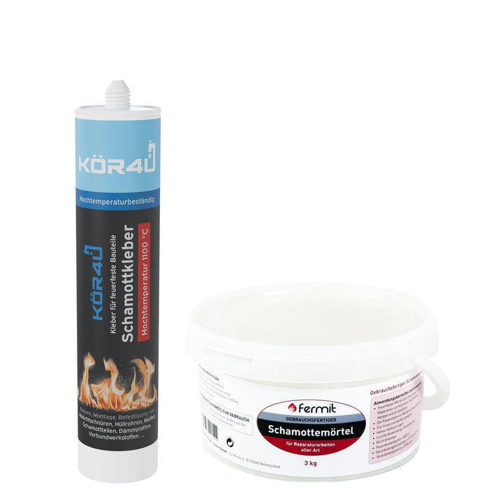 kör4u Schamottkleber beige + Fermit Schamottemörtel 3kg, Kleber für feuerfeste Bauteile, perfekt zur