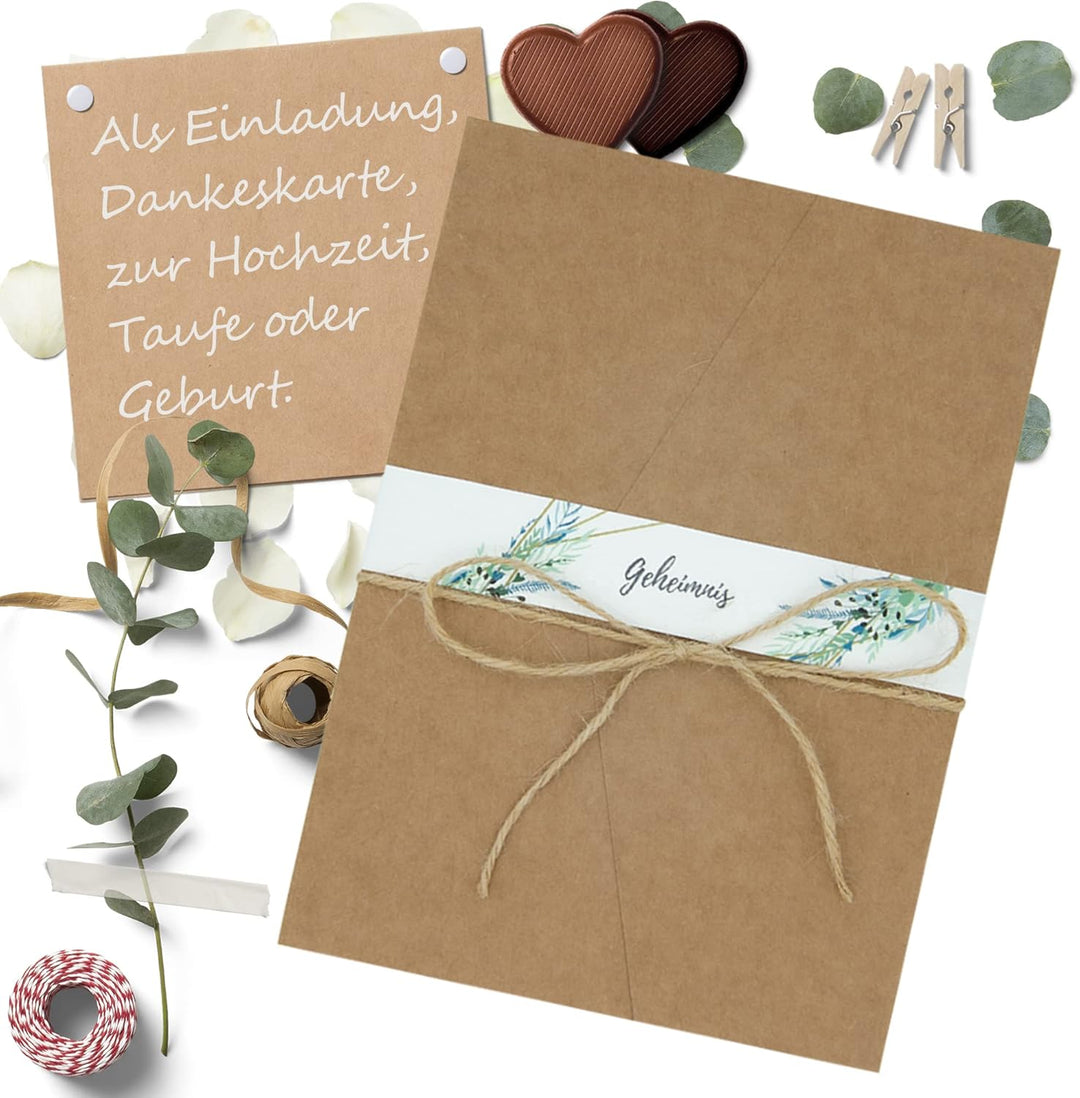 50 Stück Pocketfold Kraftpapier Hochzeitskarte blanko I 121 x 158 mm für DIN B6 Umschlag | 300 g/m²