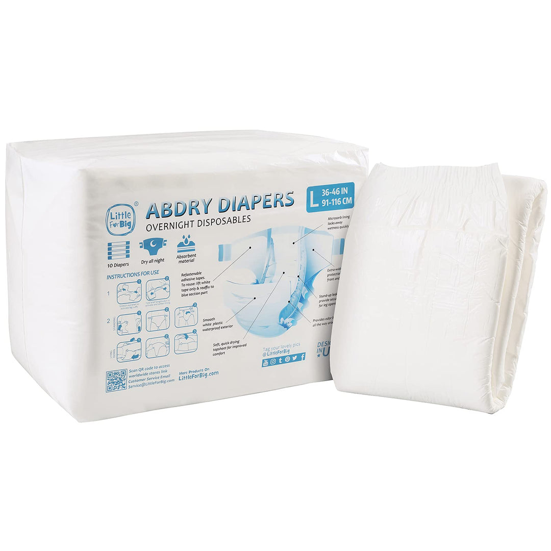 LittleForBig Erwachsenen Windeln 10 Stück-ABDry Weisse Windeln (Large 36"-46") L (10 Stück), L (10 S