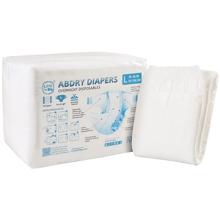 LittleForBig Erwachsenen Windeln 10 Stück-ABDry Weisse Windeln (Large 36"-46") L (10 Stück), L (10 S