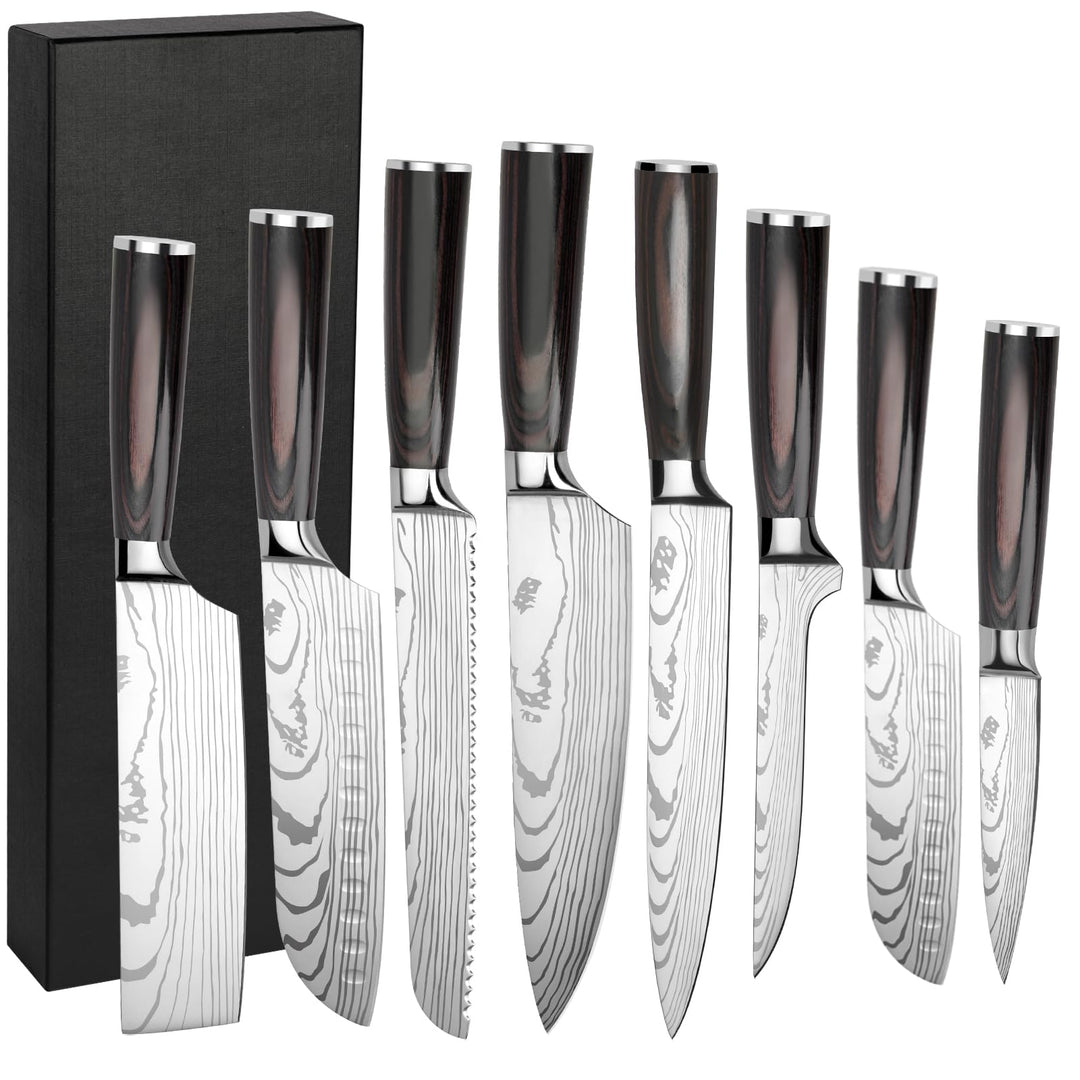 Gustrug Messerset 8-tlg Küchenmesser Set aus Hochwertigem Edelstahl, Ultra Scharfes Messer set mit E