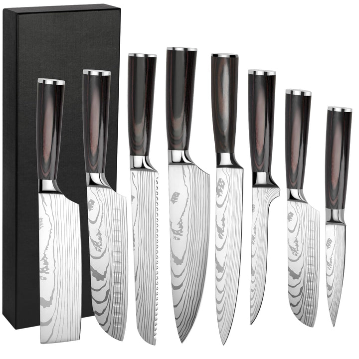 Gustrug Messerset 8-tlg Küchenmesser Set aus Hochwertigem Edelstahl, Ultra Scharfes Messer set mit E