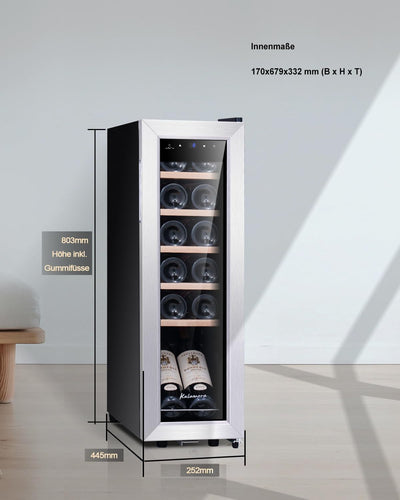 Kalamera Weinkühlschrank, 12 Flaschen 35 Liter Weinklimaschrank klein mit Kompressor, 5-18°C, KRC-35