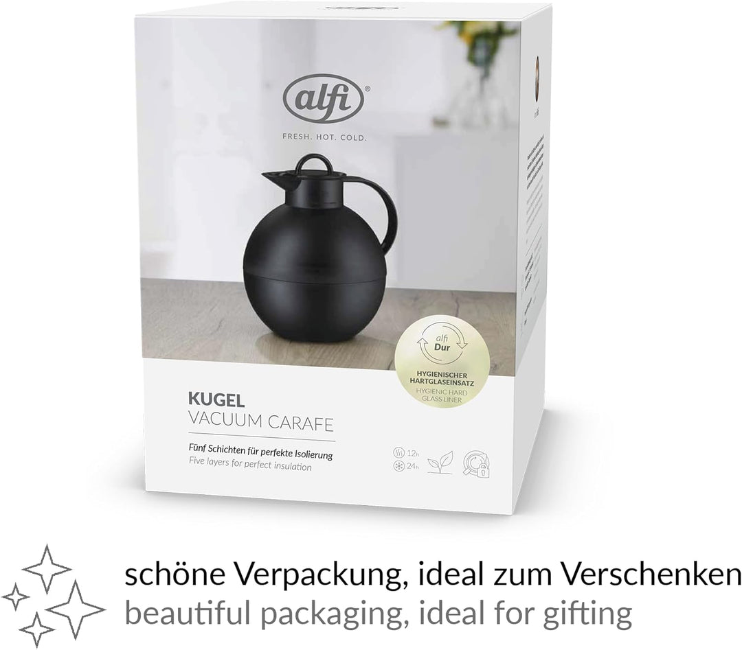 alfi KUGEL 0,94l, dark blue mat, Kunststoff-Isolierkanne mit hygienischem Hartglaseinsatz, Drehversc