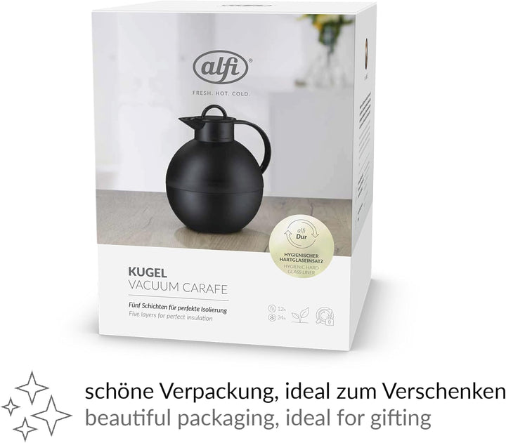 alfi KUGEL 0,94l, dark blue mat, Kunststoff-Isolierkanne mit hygienischem Hartglaseinsatz, Drehversc