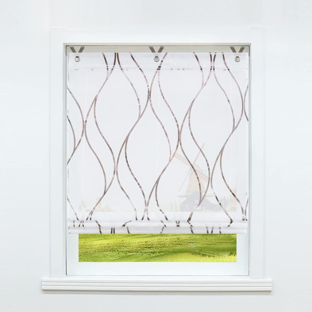 CORLIF Raffrollo mit Ösen Gardinen Küche Raffgardinen Transparent Ösenrollo Vorhänge Mit Wellen-Druc