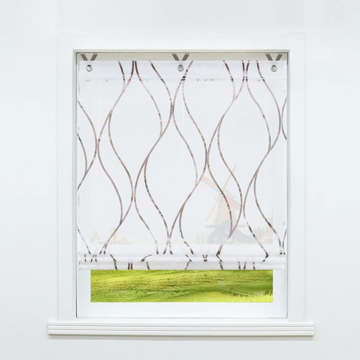 CORLIF Raffrollo mit Ösen Gardinen Küche Raffgardinen Transparent Ösenrollo Vorhänge Mit Wellen-Druc